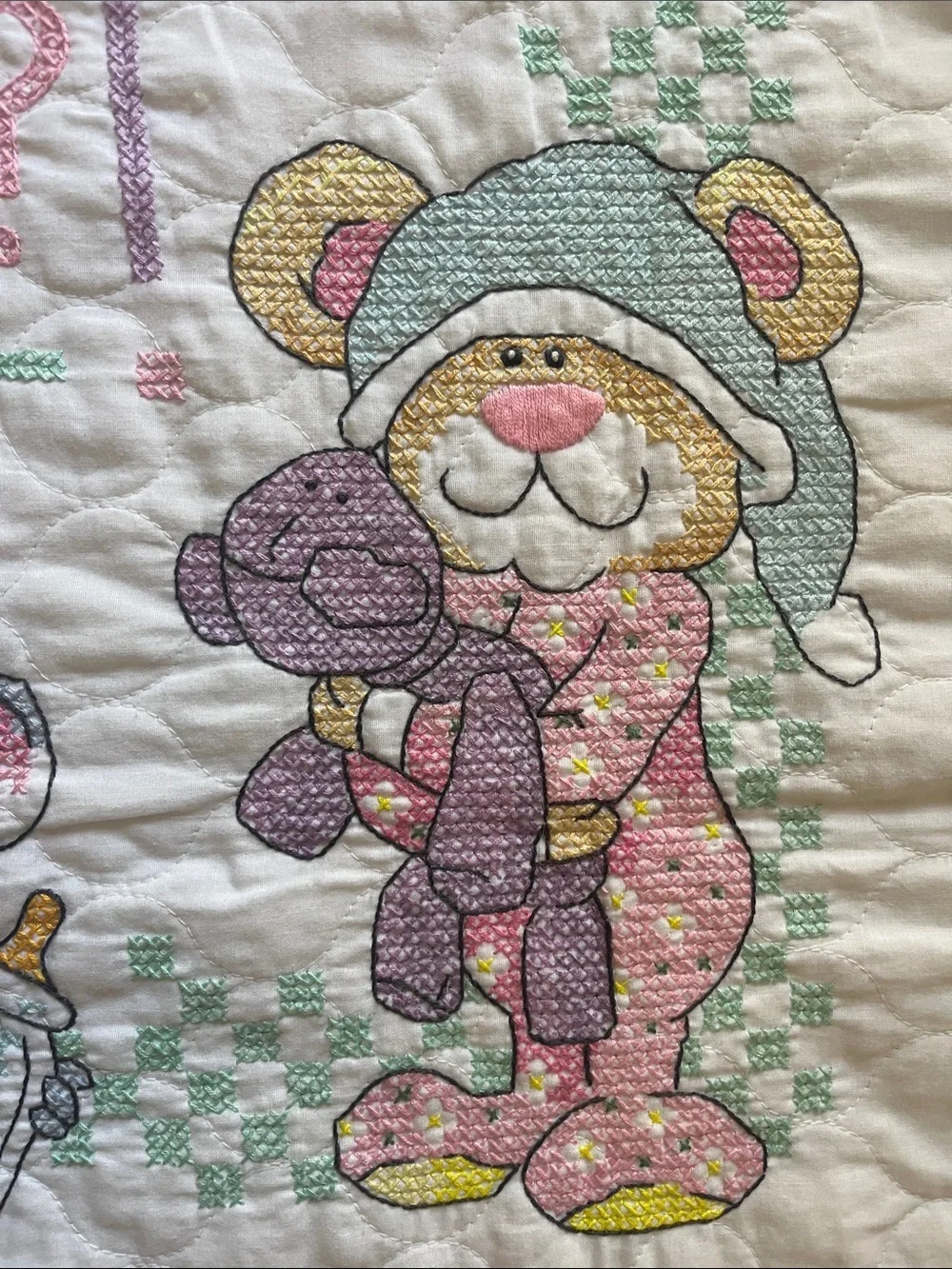 Handmade Cross Stitch Quilt Approx. 34” x 43”